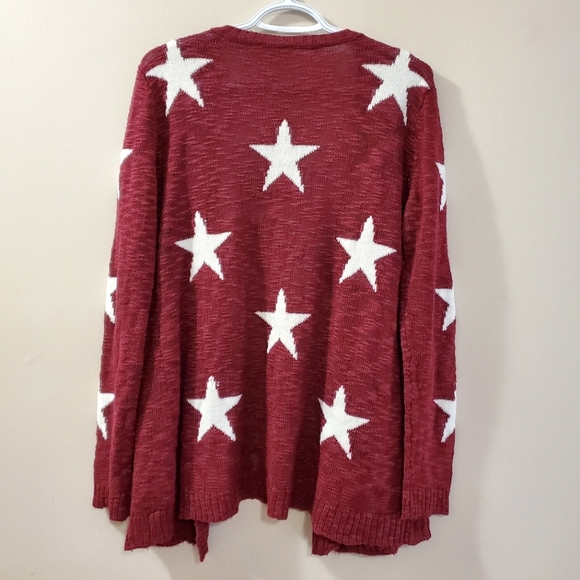 Charming Charlie - Maroon Star Knit Open Front Cardigan - Size M - Picture 6 of 8